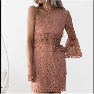 One Shoulder Mini Dress Crocheted Lace Two Sisters Elysian Size US4 Rose Holiday